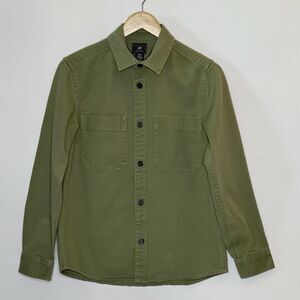 H&M Button-Up Long Sleeve Shirt Mens XS Olive Green Denim "Shacket" Casual Basic